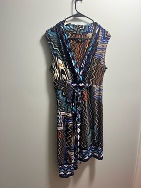 Nine West Multicolor Sleeveless Midi Wrap Dress
